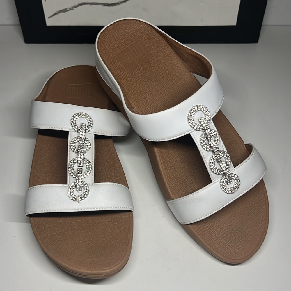 FitFlop Fino Mirror Dome Leather Sandals - Urban White Women’s Size 8 - Picture 2 of 16